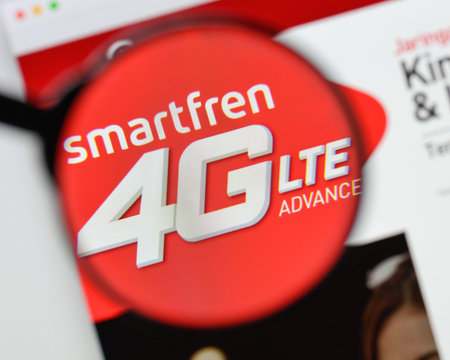 Milan, Italy - August 20, 2018: Smartfren 4G website homepage. Smartfren 4G logo visible.