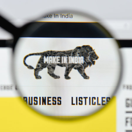 Milan, Italy - August 20, 2018: Make in India website homepage. Make in India logo visible.