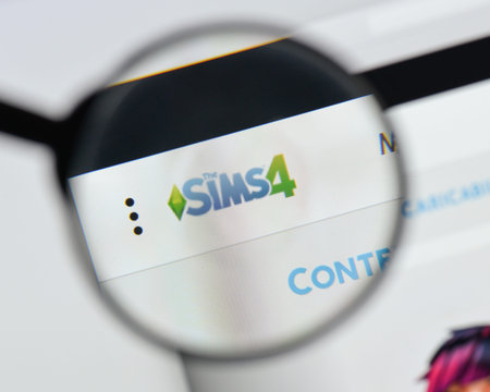 Milan, Italy - August 20, 2018: The Sims 4 website homepage. The Sims 4 logo visible.のeditorial素材
