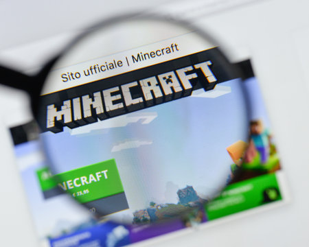 Milan, Italy - August 20, 2018: Minecraft website homepage. Minecraft logo visible.