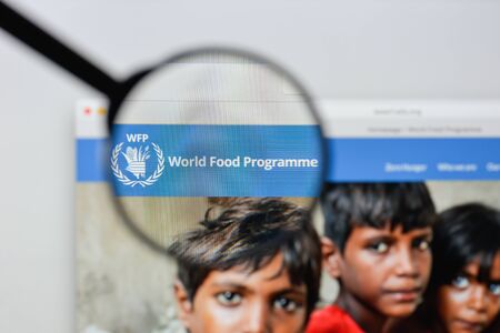 Milan, Italy - August 20, 2018: WFP world food programme website homepage. WFP world food programme logo visible.のeditorial素材