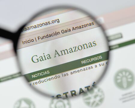 Milan, Italy - August 20, 2018: Gaia Amazonas website homepage. Gaia Amazonas logo visible.のeditorial素材