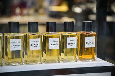 Milan, Italy - September 21, 2018: Chanel store in Milan. Montenapoleone area. Fashion week Chanel shopping.のeditorial素材