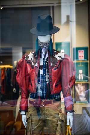 Milan, Italy - September 21, 2018: Dsquared2 store in Milan. Montenapoleone area. Fashion week Dsquared2 shopping.のeditorial素材