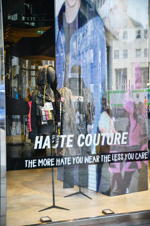 Milan, Italy - September 21, 2018: Diesel store in Milan. Montenapoleone area. Fashion week Diesel...