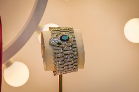 Milan, Italy - September 21, 2018: Bulgari store in Milan. Montenapoleone area. Fashion week Bulgari...