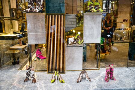 Milan, Italy - September 21, 2018: Casadei store in Milan. Montenapoleone area. Fashion week Casadei shopping.のeditorial素材