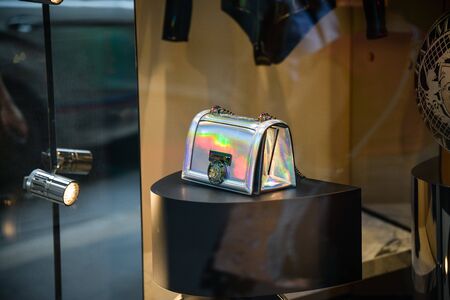 Milan, Italy - September 21, 2018: Balmain store in Milan. Montenapoleone area. Fashion week Balmain shopping.のeditorial素材