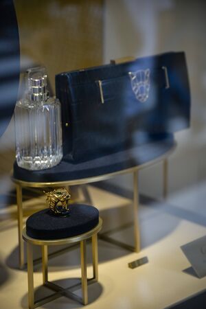 Milan, Italy - September 21, 2018: Cartier store in Milan. Montenapoleone area. Fashion week Cartier shopping.のeditorial素材