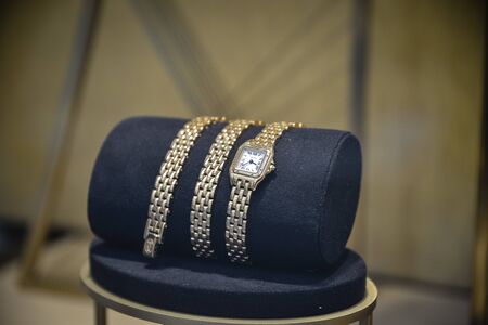 Milan, Italy - September 21, 2018: Cartier store in Milan. Montenapoleone area. Fashion week Cartier shopping.のeditorial素材