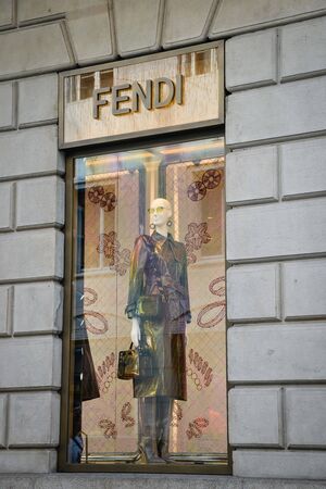 Milan, Italy - September 21, 2018: Fendi store in Milan. Montenapoleone area. Fashion week Fendi shopping.のeditorial素材