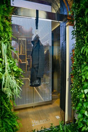 Milan, Italy - September 21, 2018: Herno store in Milan. Montenapoleone area. Fashion week Herno shopping.のeditorial素材