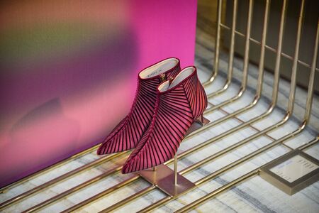 Milan, Italy - September 21, 2018: Giorgio Armani store in Milan. Montenapoleone area. Fashion week Giorgio Armani shopping.のeditorial素材