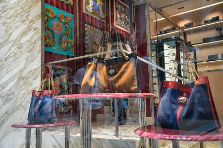 Milan, Italy - September 21, 2018: Gucci store in Milan. Montenapoleone area. Fashion week Gucci shopping.のeditorial素材