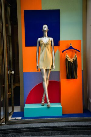 Milan, Italy - September 21, 2018: La Perla store in Milan. Montenapoleone area. Fashion week La Perla shopping.のeditorial素材