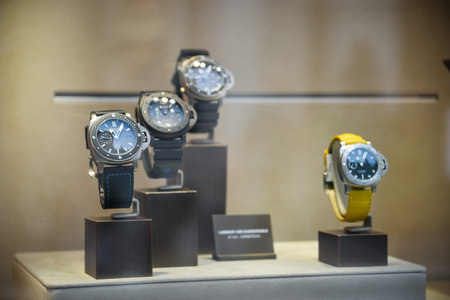Milan, Italy - September 21, 2018: Panerai store in Milan. Montenapoleone area. Fashion week Panerai...