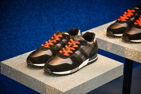 Milan, Italy - September 21, 2018: Hogan store in Milan. Montenapoleone area. Fashion week Hogan shopping.のeditorial素材