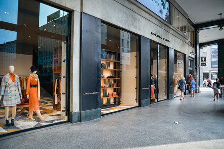 Milan, Italy - September 21, 2018: Liviana Conti store in Milan. Montenapoleone area. Fashion week...