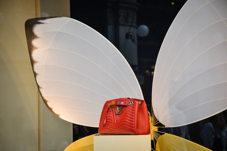 Milan, Italy - September 21, 2018: Louis Vuitton store in Milan. Montenapoleone area. Fashion week...