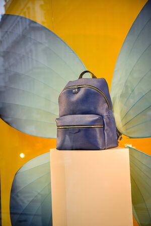 Milan, Italy - September 21, 2018: Louis Vuitton store in Milan. Montenapoleone area. Fashion week Louis Vuitton shopping.のeditorial素材