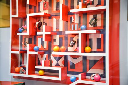 Milan, Italy - September 21, 2018: Hermes store in Milan. Montenapoleone area. Fashion week Hermes shopping.のeditorial素材