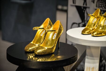Milan, Italy - September 21, 2018: Miu Miu store in Milan. Montenapoleone area. Fashion week Miu Miu shopping.のeditorial素材