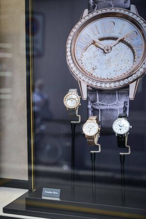 Milan, Italy - September 21, 2018: Jeager Le Coultre store in Milan. Montenapoleone area. Fashion week Jeager Le Coultre shopping.のeditorial素材