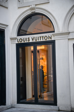 Milan, Italy - September 21, 2018: Louis Vuitton store in Milan. Montenapoleone area. Fashion week...