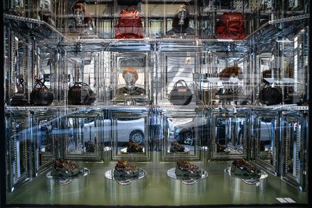 Milan, Italy - September 21, 2018: Gucci store in Milan. Montenapoleone area. Fashion week Gucci shopping.のeditorial素材