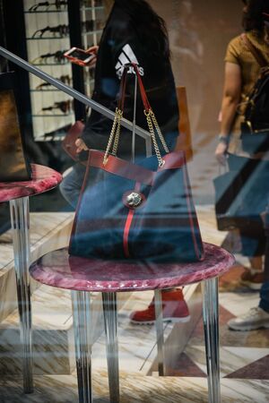 Milan, Italy - September 21, 2018: Gucci store in Milan. Montenapoleone area. Fashion week Gucciのeditorial素材