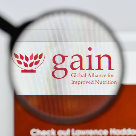Milan, Italy - August 20, 2018: GAIN website homepage. GAIN logo visible.のeditorial素材