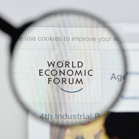 Milan, Italy - August 20, 2018: world economic forum website homepage. world economic forum logo visible.のeditorial素材