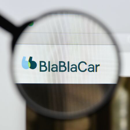 Milan, Italy - August 20, 2018: BlaBlaCar website homepage. BlaBlaCar logo visible.のeditorial素材