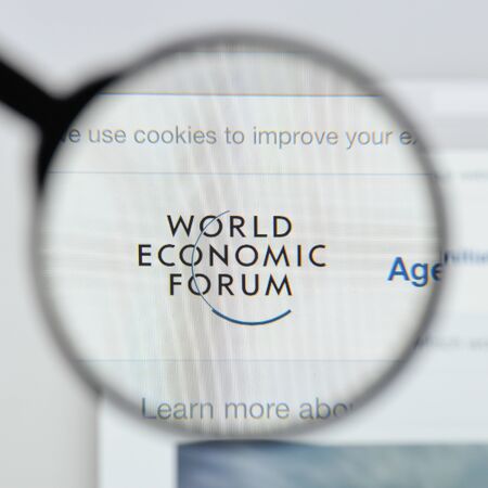 Milan, Italy - August 20, 2018: world economic forum website homepage. world economic forum logo visible.のeditorial素材