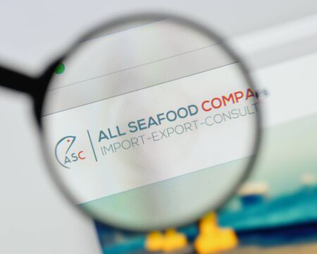 Milan, Italy - August 20, 2018: All Seafood Company website homepage. All Seafood Company logo visible.のeditorial素材