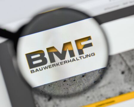 Milan, Italy - August 20, 2018: BMF Bauwerkerhaltung website homepage. BMF Bauwerkerhaltung logo visible.のeditorial素材
