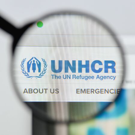 Milan, Italy - August 20, 2018: UN Refugee Agency website homepage. UN Refugee Agency logo visible.のeditorial素材