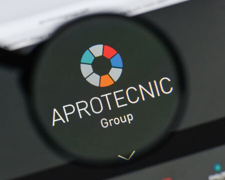 Milan, Italy - August 20, 2018: Aprotecnic website homepage. Aprotecnic logo visible.のeditorial素材