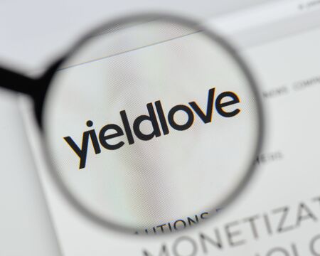 Milan, Italy - August 20, 2018: Yieldlove website homepage. Yieldlove logo visible.のeditorial素材