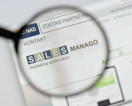 Milan, Italy - August 20, 2018: sales manago website homepage. sales manago logo visible.のeditorial素材