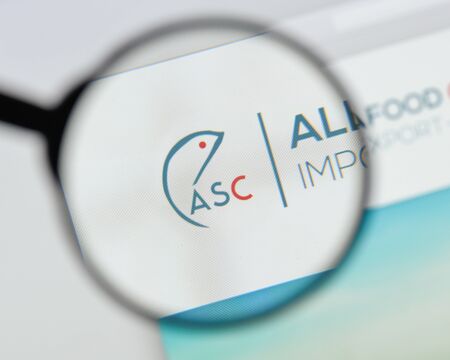 Milan, Italy - August 20, 2018: All Seafood Company website homepage. All Seafood Company logo visible.のeditorial素材
