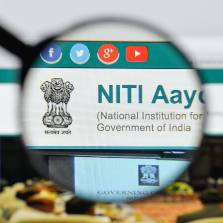 Milan, Italy - August 20, 2018: NITI Aayog website homepage. NITI Aayog logo visible.のeditorial素材