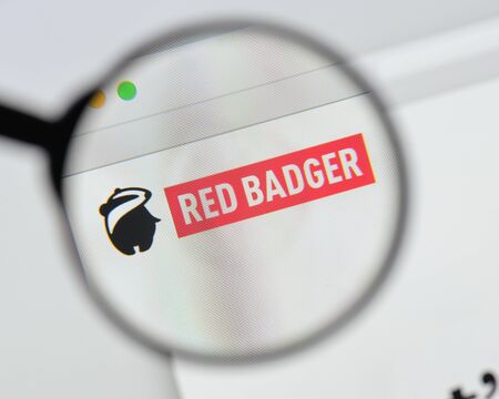 Milan, Italy - August 20, 2018: Red Badger Consulting website homepage. Red Badger Consulting logo visible.のeditorial素材