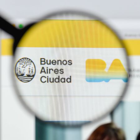 Milan, Italy - August 20, 2018: Buenos Aires Ciudad website homepage. Buenos Aires Ciudad logo visible.のeditorial素材