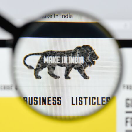 Milan, Italy - August 20, 2018: Make in India website homepage. Make in India logo visible.のeditorial素材