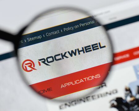 Milan, Italy - August 20, 2018: Rokla rockwheel website homepage. Rokla rockwheel logo visible.のeditorial素材