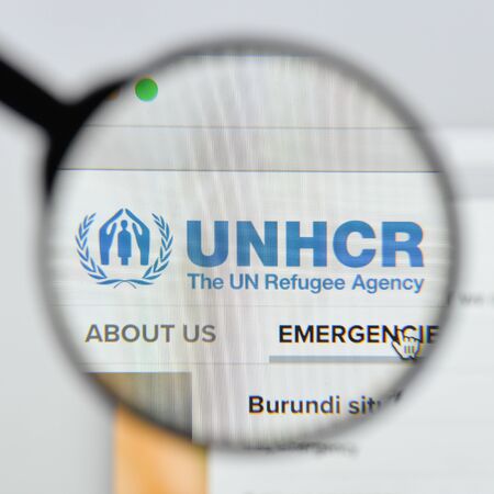 Milan, Italy - August 20, 2018: UN Refugee Agency website homepage. UN Refugee Agency logo visible.のeditorial素材