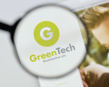 Milan, Italy - August 20, 2018: GreenTech Distribution website homepage. GreenTech Distribution logo visible.のeditorial素材