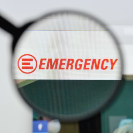 Milan, Italy - August 20, 2018: emergency website homepage. emergency logo visible.のeditorial素材