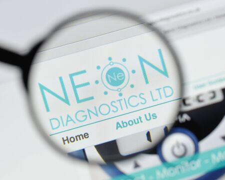 Milan, Italy - August 20, 2018: Neon Diagnostics website homepage. Neon Diagnostics logo visible.のeditorial素材